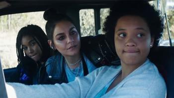 Asking for It Movie: (Left to right) In a car, Regina is in the passenger seat, Beatrice leans forward from the back seat, and Joey is at the wheel