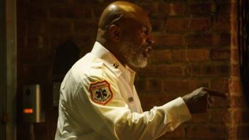 Asphalt City Movie: Mike Tyson as a fire chief points angrily