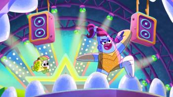 Baby Shark's Big Movie: Colorful image of animated sharks smiling while singing