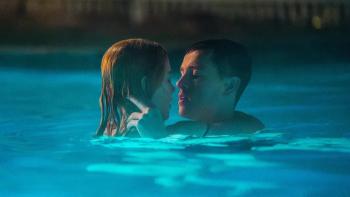 Babygirl movie: Nicole Kidman and Harris Dickinson embrace each other in a swimming pool at night