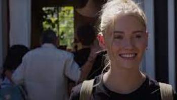 Beautiful Wedding Movie: Virginia Gardner smiling