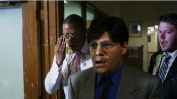 BFFs mvie: Adam Rifkin is shocked while Terrence Howard, who has mud on his face, is angry 