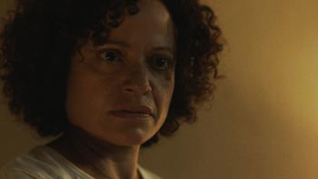 Birth/Rebirth Movie: Celie (Judy Reyes) looks at someone off camera and looks shocked or concerned