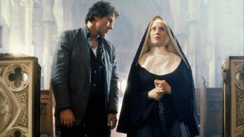  Bad Lieutenant: Man and nun converse in a dimly lit church interior