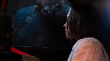 Black Cab: Nick Frost stares through the window of a taxi with Synnove Karlsen inside