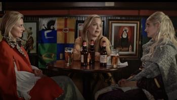 Blue Eyed Girl movie: Marisa Coughlan sits at a table full of beer bottles with Eliza Coupe and Ashley Jones