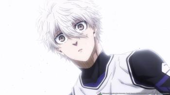 BLUE LOCK THE MOVIE -EPISODE NAGI- Movie: A young man with white hair and wide eyes looks ahead with a surprised expression.
