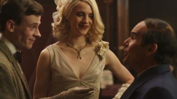 Blue Moon Movie: George, Elizabeth, and Lorenz stand together and chat during the Oklahoma! after-party