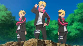 Boruto: Naruto the Movie: 3 anime characters that look the same stand over a ledge
