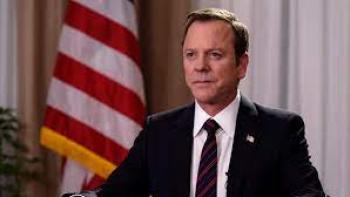 Caine Mutiny Court Martial scene 1:  White man in front of a flag