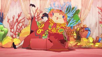 ChaO movie: Princess ChaO and Stefan, dressed in red for their wedding, awkwardly pose back to back for a photo
