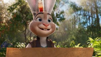 Chickenhare and the Secret of the Groundhog: Animated rabbit smiling in a forest setting