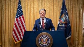 Civil War Movie: Nick Offerman as the president of the United States giving an address