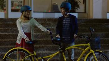 Class Rank Movie: Veronica Krauss and Bernard Flannigan prepare to share a tandem bike