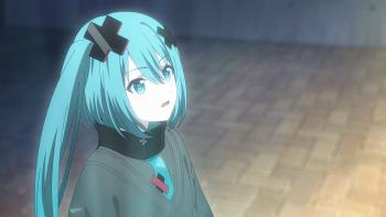 Colorful Stage! The Movie: A Miku Who Can’t Sing movie: A miku kneels on the ground looking up