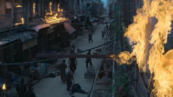 Dhurandhar The Revenge: Riots shown with people laying dead on the street as fire burns around them