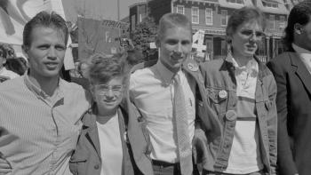 Deaf President Now!: Tim Rarus, Bridgette Bourne-Firl, Greg Hlibok, and Jerry Covell in their student protest days.