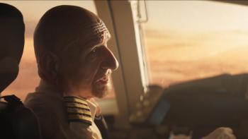 Deep Water Movie: In the pilot's seat, Rich (Ben Kingsley) looks to his right to speak to his offscreen co-pilot