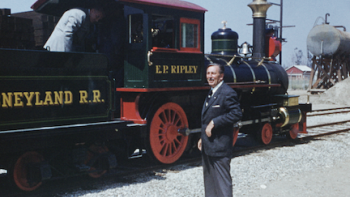 Disneyland Handcrafted: Walt Disney by Disneyland's train.