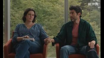 Don't Say Good Luck: Melanie Lynskey and Max Greenfield in chairs.