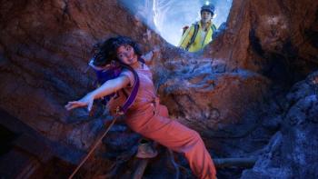 Dora and the Search for Sol Dorado: Diego saves Dora from falling.