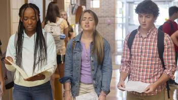 Dot Conner: Webtective movie: Gili Gould, Lauryn McCardell, and Ethan Pogue walk down the high school hallway