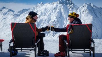 Downhill Movie: Zach and Pete make a toast