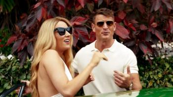 Duchess: Charlotte Kirk and Philip Winchester stand outside looking happy