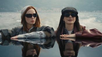 The Devil Wears Prada 2 movie: Emily Blunt and Anne Hathaway stand together, wearing sunglasses