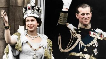 Elizabeth: A Portrait in Part(s): Queen Elizabeth and Prince Philip wave on balcony