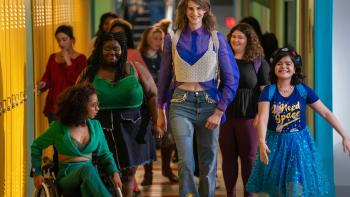 Empire Waist movie: Characters in a school hallway