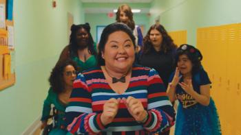 Empire Waist movie: Teacher Ms. Hall and five high schoolers standing behind her