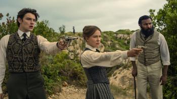 Enola Holmes 3: Tewkesbury, Enola, and Watson with guns.