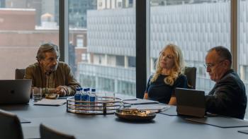 Ex-Husbands movie: Griffin Dunne and Rosanna Arquette sit at a conference table with divorce lawyers