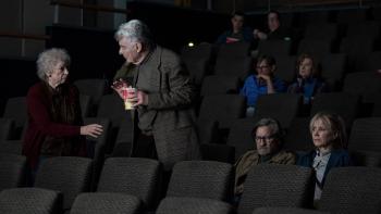 Ex-Husbands movie: Richard Benjamin makes room for his wife in a movie theater, with Griffin Dunne and Rosanna Arquette seated nearby