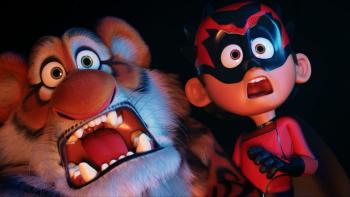 Extinction: Animals Unite! movie: Tigy and Mohsen have scared open mouthed looks on their faces