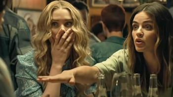 F Marry Kill movie: Lucy Hale makes a point in conversation to which Veronica Gardiner covers her own mouth in shock
