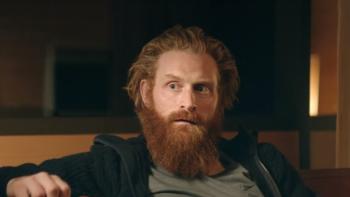 Force Majeure: Kristofer Hivju sits on a sofa and listens while looking concerned
