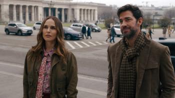 Fountain of Youth: John Krasinski and Natalie Portman on the street.