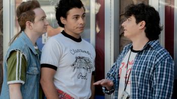 The 4:30 Movie: Belly (Reed Northrup), Burny (Nicholas Cirillo), and Brian (Austin Zajur) wait in line for tickets
