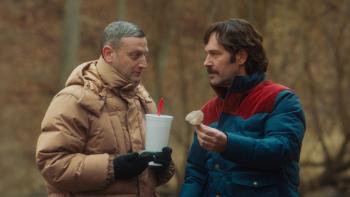 Friendship movie: Austin and Craig talk outdoors; Craig has a drink with a straw, Austin has a snack