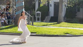 Gail Daughtry and the Celebrity Sex Pass Movie: Zoey Deutch is a bride running from her ceremony, looking toward the sky