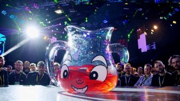 Ghost in the Machine movie: AI image of a pitcher of red liquid in front of a crowd