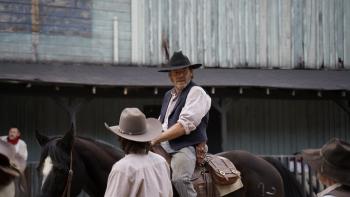 Gunslingers Movie: Thomas Keller (Stephen Dorff) rides into town, where townsfolk regard him suspiciously