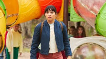 Hive Movie: Xochitl Gomez looks concerned at playground with kids