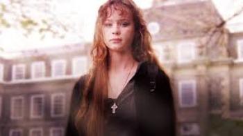 Homeless to Harvard: The Liz Murray Story: Thora Birch looks pensive in front of building