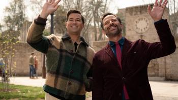 I Don't Understand You movie: Andrew Rannells and Nick Kroll wave, with medieval Italy behind them
