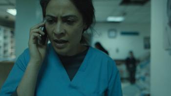 I Was a Stranger movie: Yasmine Al Massri works in a hospital and calls someone on a cell phone 
