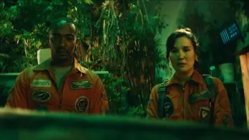 If You Were the Last: Anthony Mackie and Zoe Chao in a greenhouse.