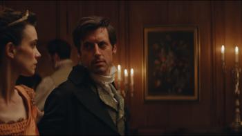 Jane Austen Wrecked My Life movie: Camille Rutherford and Charlie Anson dance together in 19th century attire